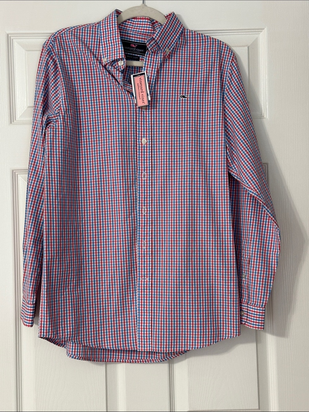 Vineyard Vines Whale Shirt, Pink & Blue Gingham, Button-Down Shirt, Boys XL (18)